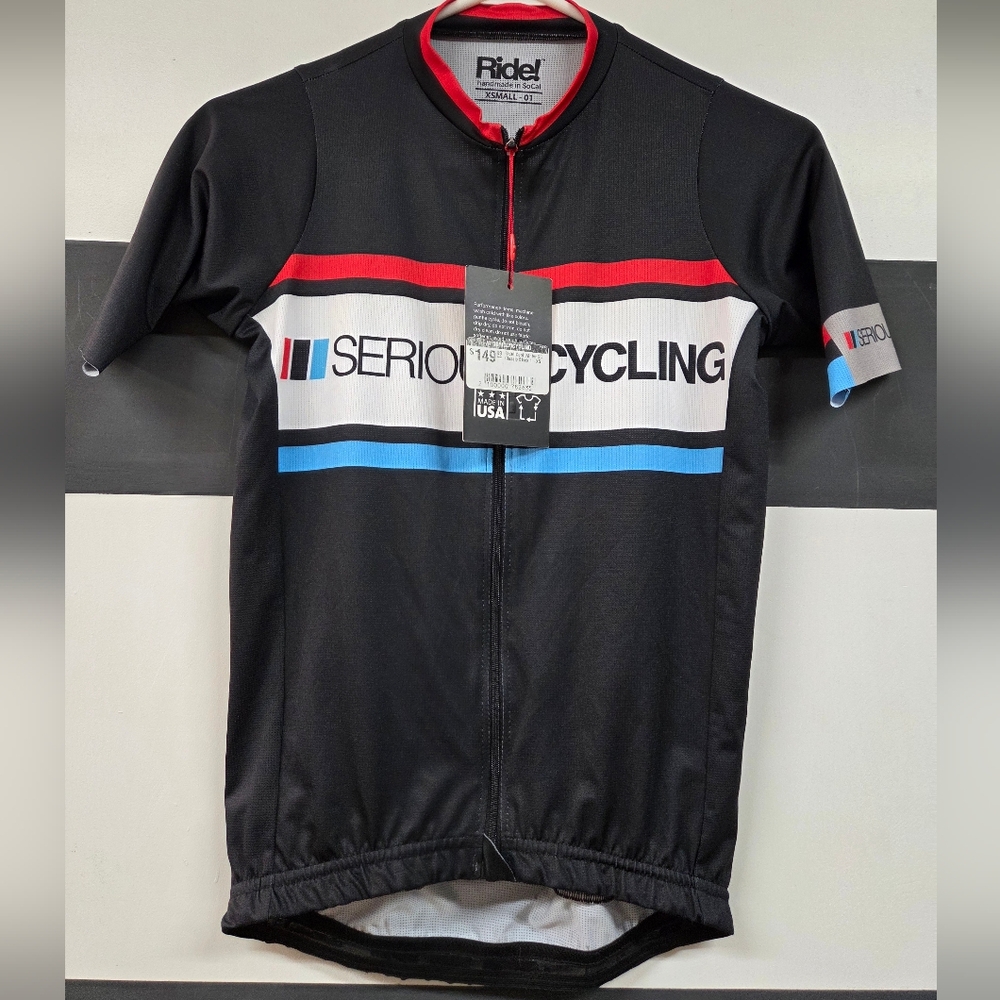 Ride! Black Cycling Jersey with Red and Blue Ride(XSmall-01